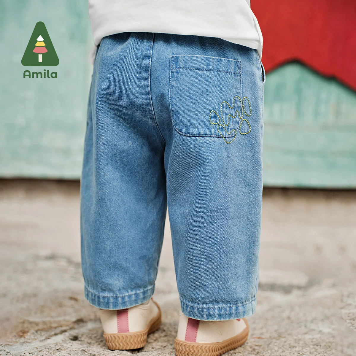 Amila 2024 Spring New Girls & Boys Jeans Lightweight Breathable  Delicately Embroidered Label High Quality Pants