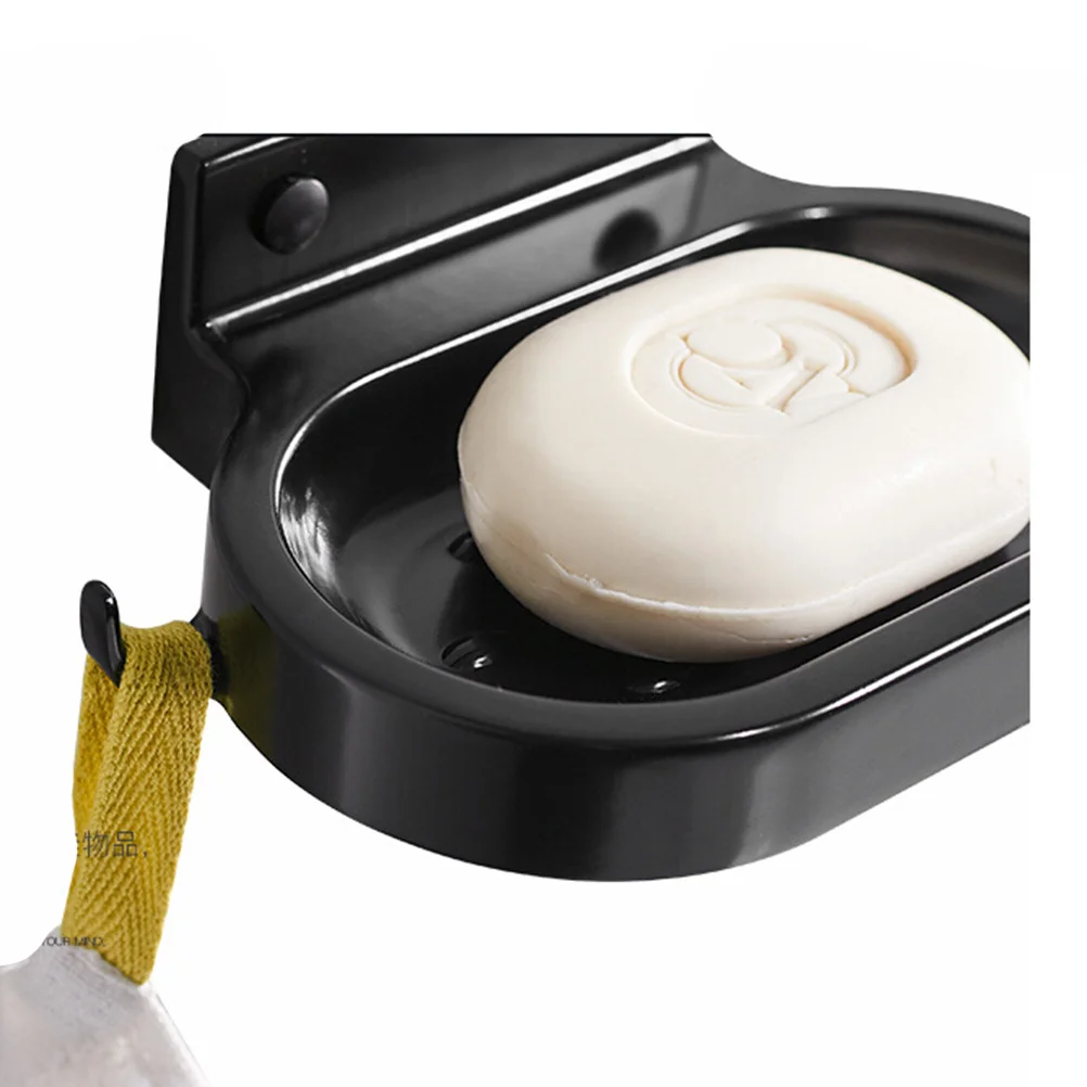 حامل صابون ذاتي اللصق من الألومنيوم الأسود العتيق للحمام والمطبخ وسلة صابون مثبتة على الحائط مع خطافات وصينية قابلة للتصريف #2