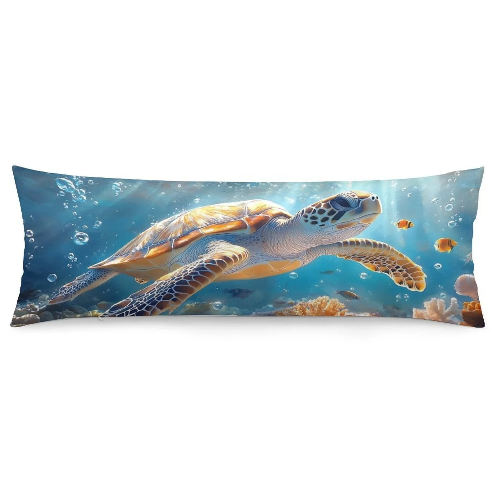 Sea Turtle Swimming Pattern Pillowcase, Fashionable Plush Long Bed Pillowcase, Soft And Comfortable Decorative Double-Sided Prin