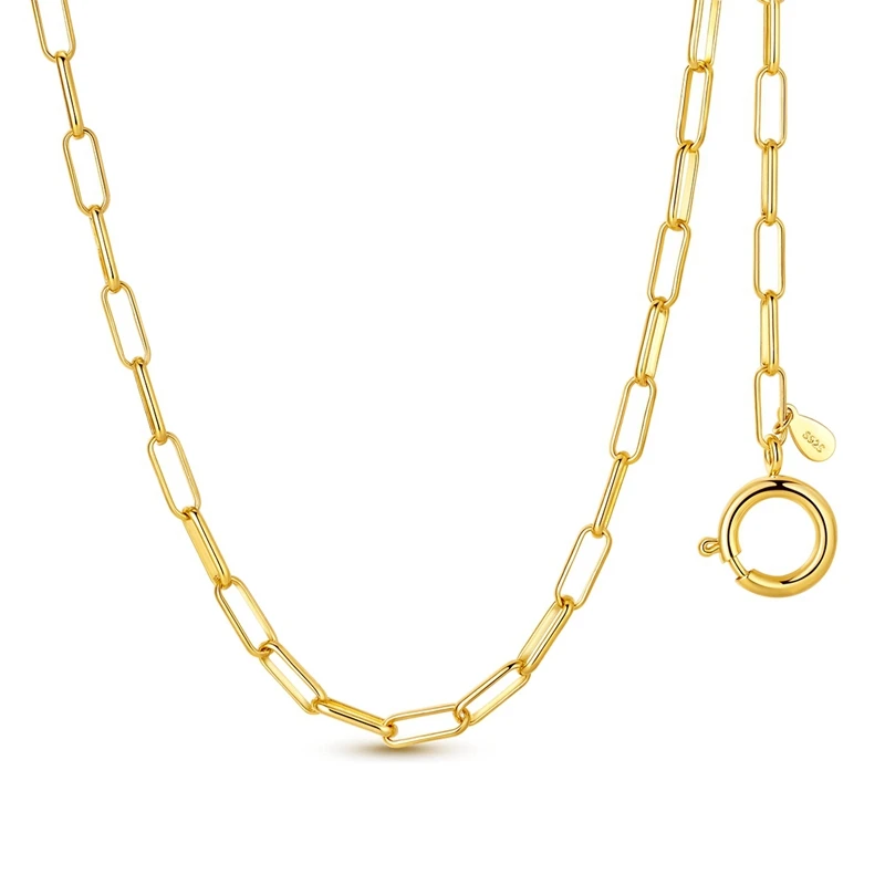 2026 New 925 Sterling Silver Golden Chain Clasp Necklace For Classic Bracelet DIY Women Birthday Anniversary Jewelry Gifts