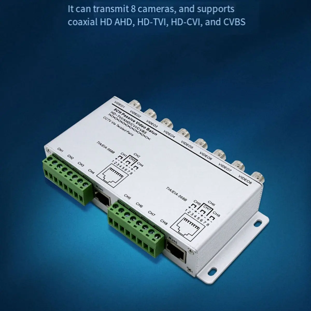 Balun de Video Pasivo ABAI para Cámaras TVI CVI AHD CCTV a través de Pares Trenzados UTP, Transceptor de Video de 4 Canales BNC a UTP RJ45 (4CH)