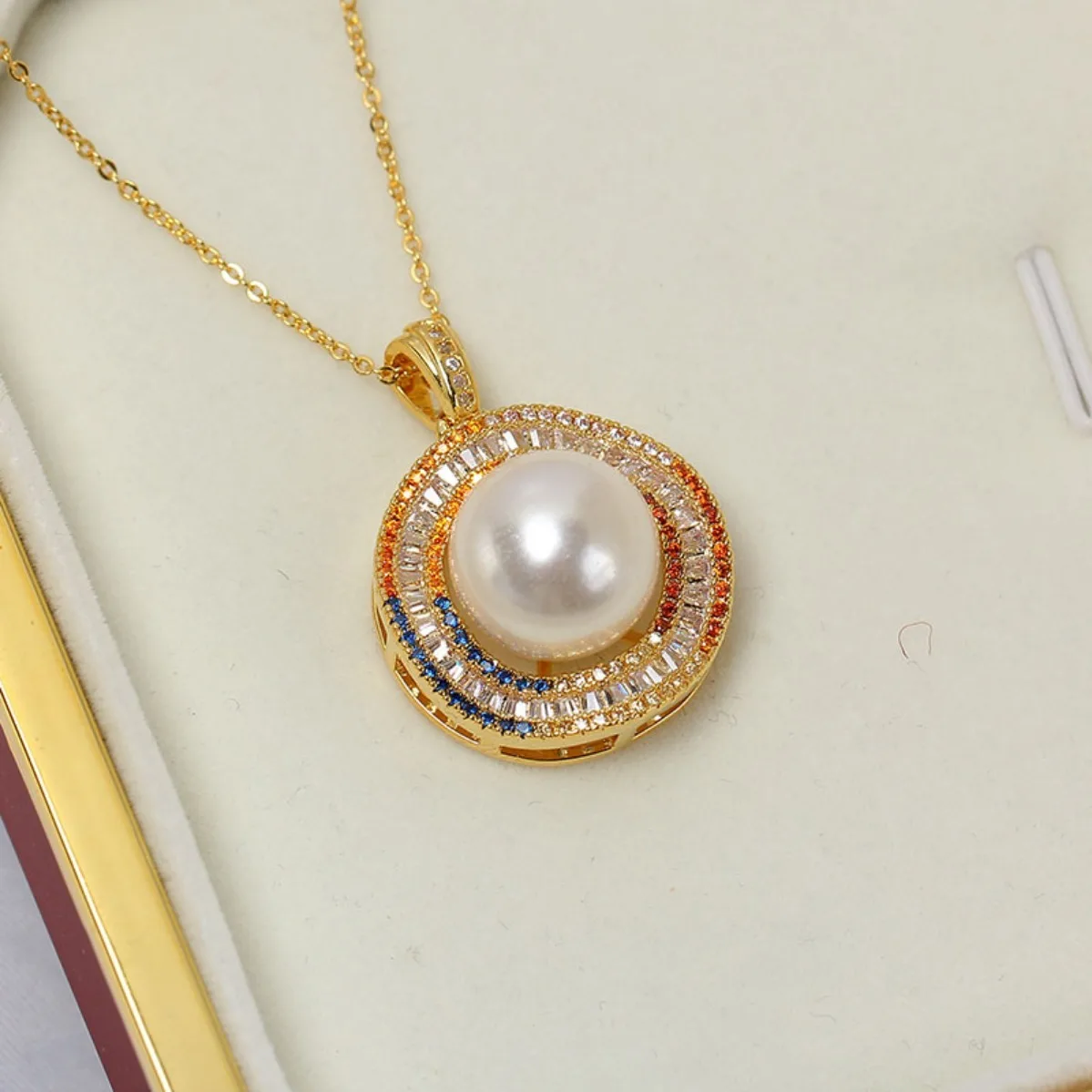 Dazzling Micro Pave Zircon Round Ring Pearl Pendant Blank Setting, Thick Gold Plated Chic DIY Jewelry Findings