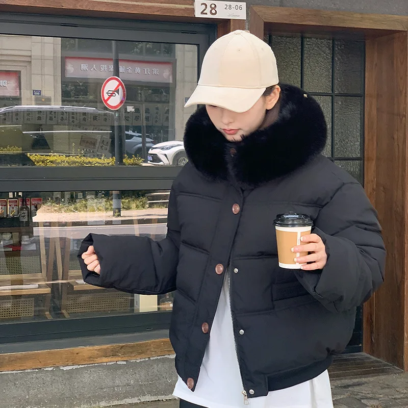 Winter 2025 Korean Version of Cotton-padded Jacket Women's Loose Casual Short Thick Cotton-padded Jacket with Large Fur Collar