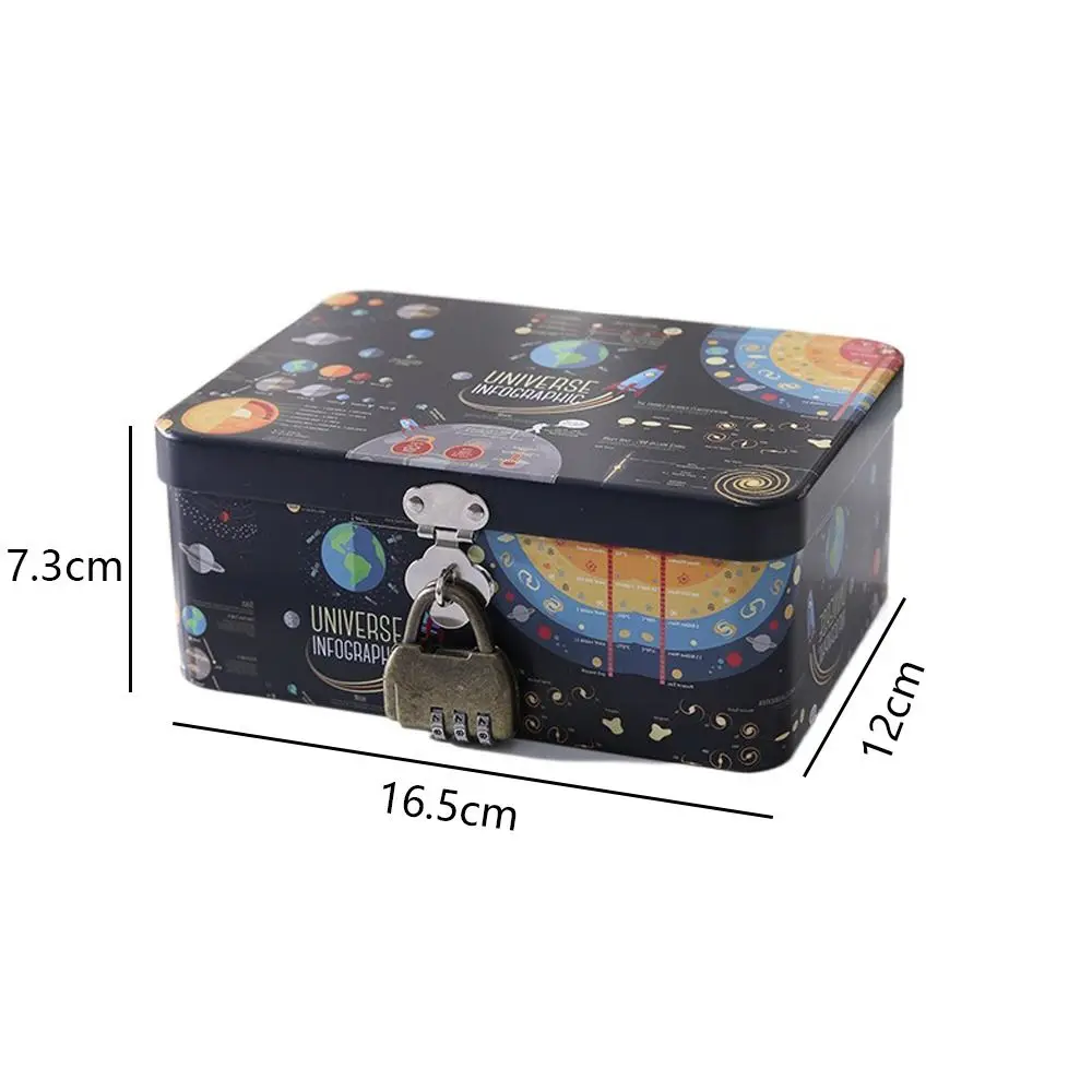 Cute Large Capacity Tinplate Box with Lock Key Desktop Storage Case Metal Box Jewelry Storage Empty Box