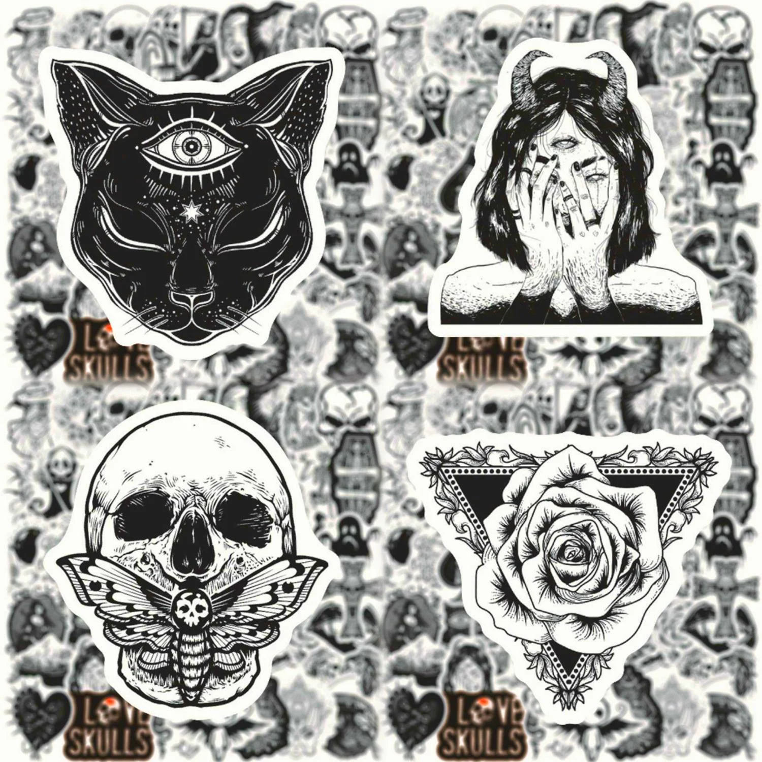 50Pcs Classic Gothic Stickers Goth DIY Stickers Scrapbooking Phone Luggage Skateboard Waterproof Decals