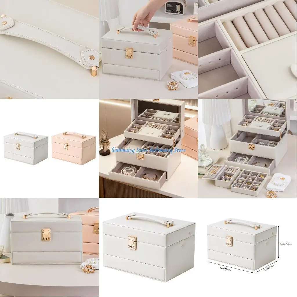 

573B Кожаный футляр для ювелирных изделий с автоматическим открытым дизайном, многослойные отделения для хранения ожерелья, и