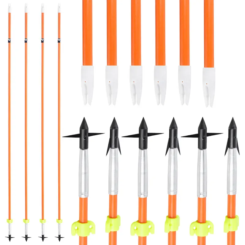 

6/12 Pcs Bowfishing Arrow OD 7.8mm Hunting Arrowhead Safety Slides Solid Fiberglass Arrow Compound Recurve Bow Fishing Hunting