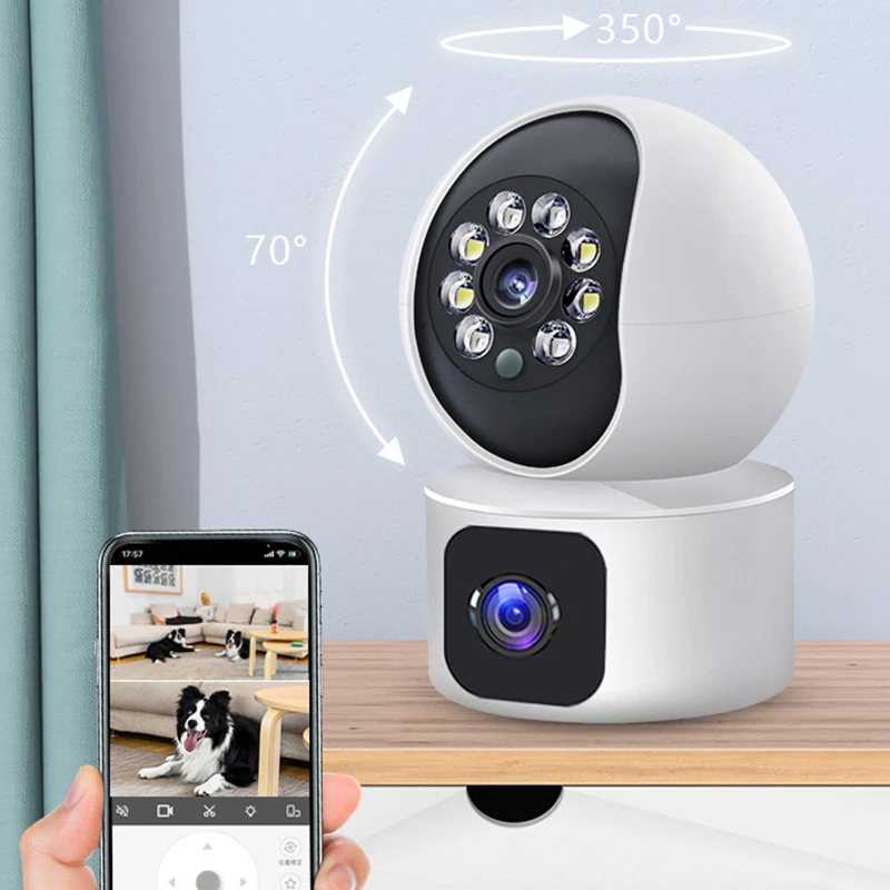 Smart WiFi Camera with Dual Screens Two-Way Audio Baby Monitor Indoor IP Cameras Surveillance Home Security