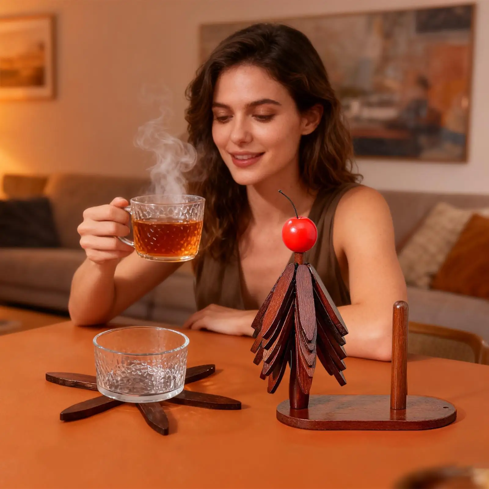 

Деревянные подставки для деревьев, складной изоляционный держатель с подставкой и салфетками, эстетичный складной держатель для горшков на дереве для посуды, тарелок, мисок