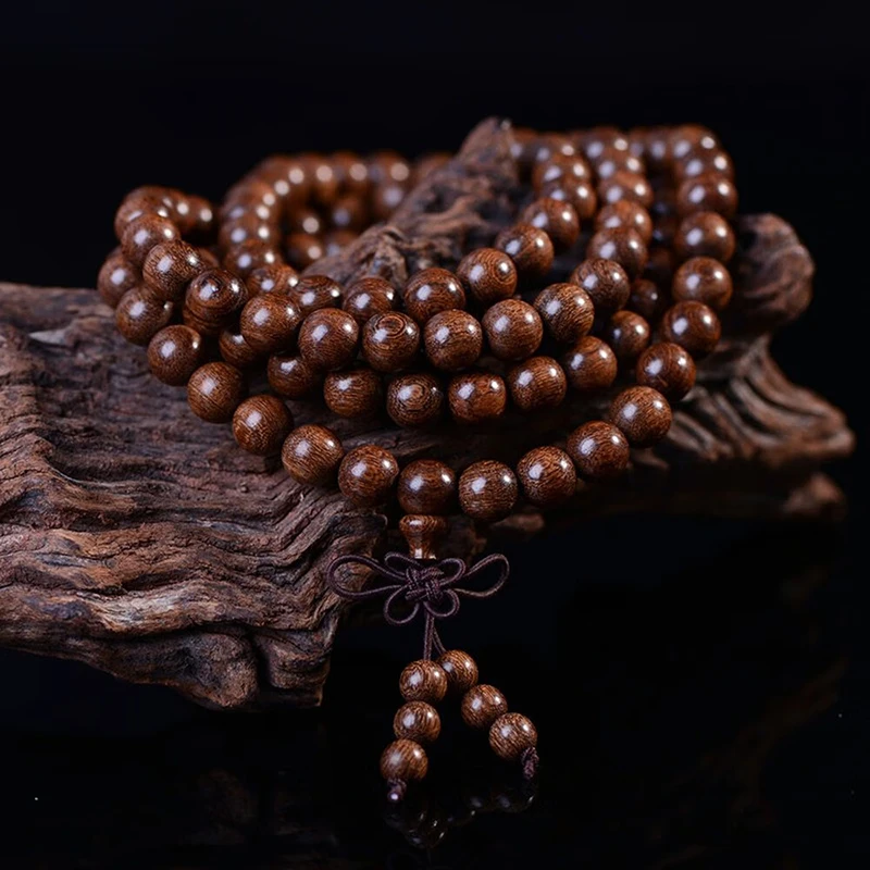 Natural Wooden Bead Bracelets for Women and Men Sandalwood 8mm 108 Mala Round Beads Buddhist Prayers Meditation Elastic Bracelet