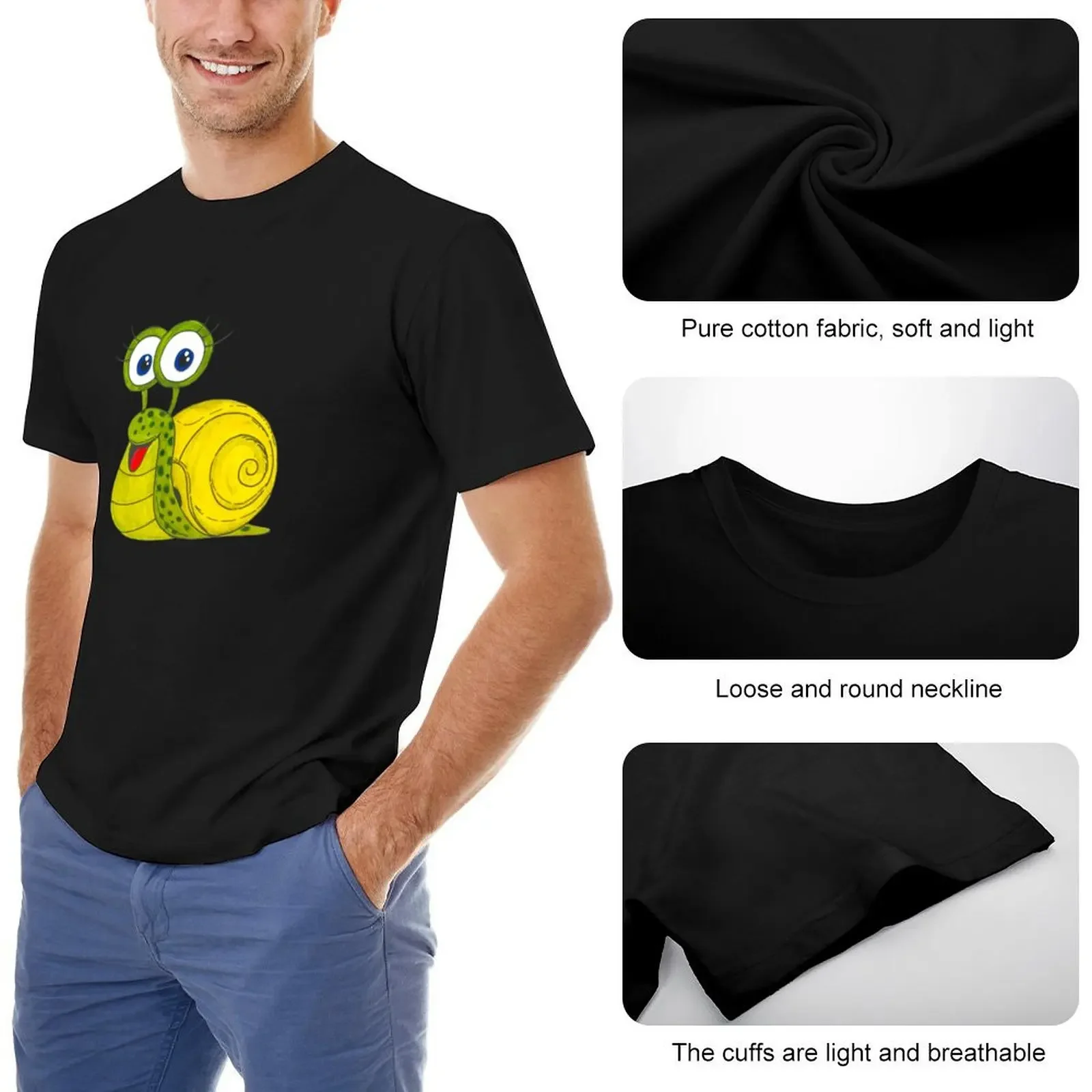 Camiseta caracol verde com gráficos pretos, pacote de camisetas para homens