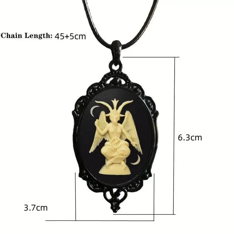 Gothic Satan Goat Mendes Cameo Necklace Fashion Mysterious Pagan Witch Jewelry Gift Vintage Goat Charm Rope Chain Choke Ring