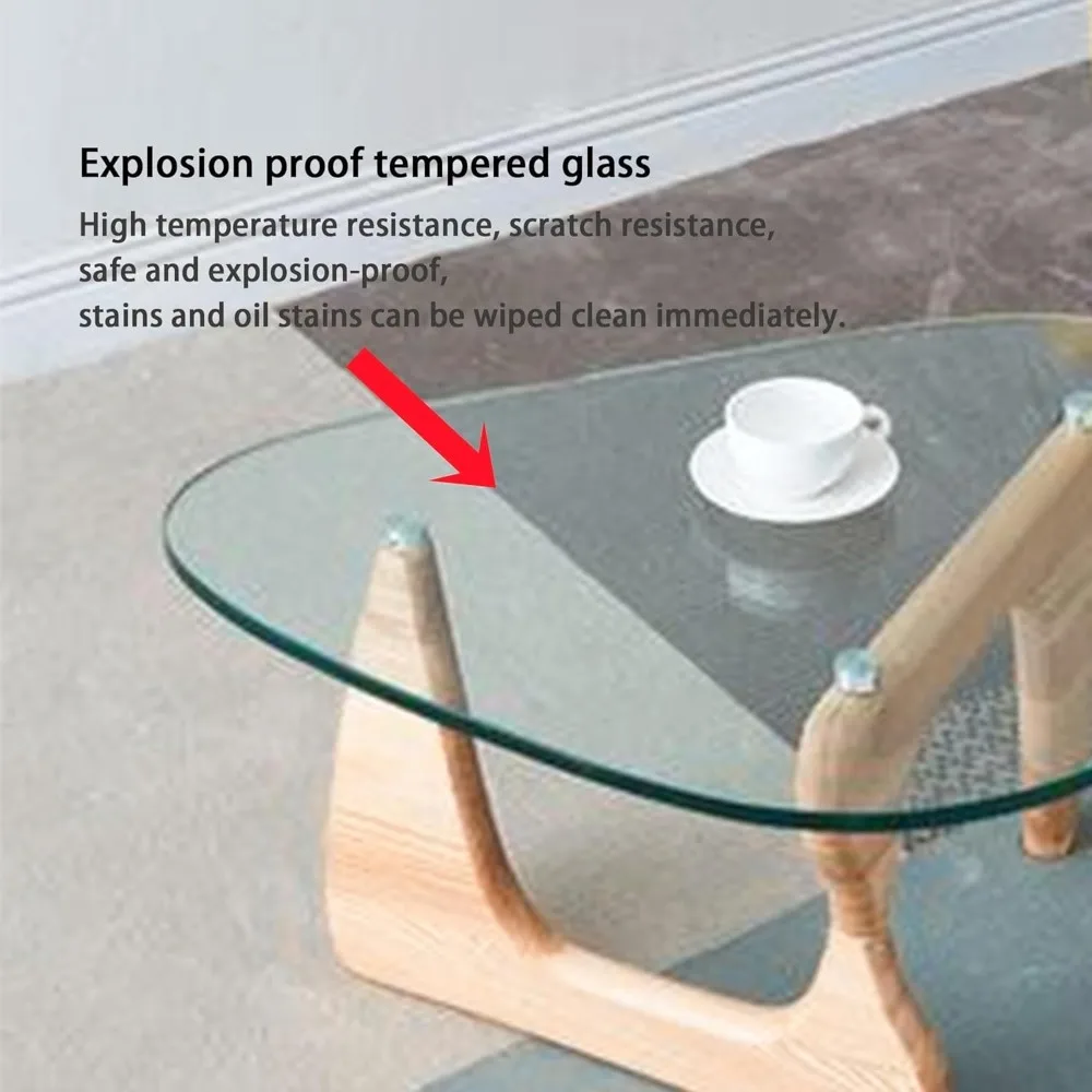 모던 유리 커피 테이블, 32.68 D x 22.44 W x 15.75 H, 거실 및 홈 오피스용 추상적인 원형 티 테이블