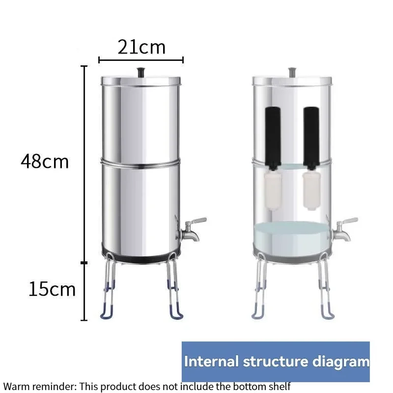 Outdoor Stainless Steel Gravity Water Purifier, Portable Gravity Water Purifier 21*48cm Suitable for Camping and Outdoor Use
