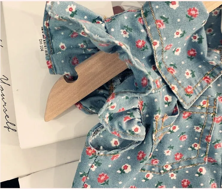 2023 summer girls Floral Printing denim  suits baby girl fashion Sleeveless  top Shirts+ shorts two-piece clothing sets