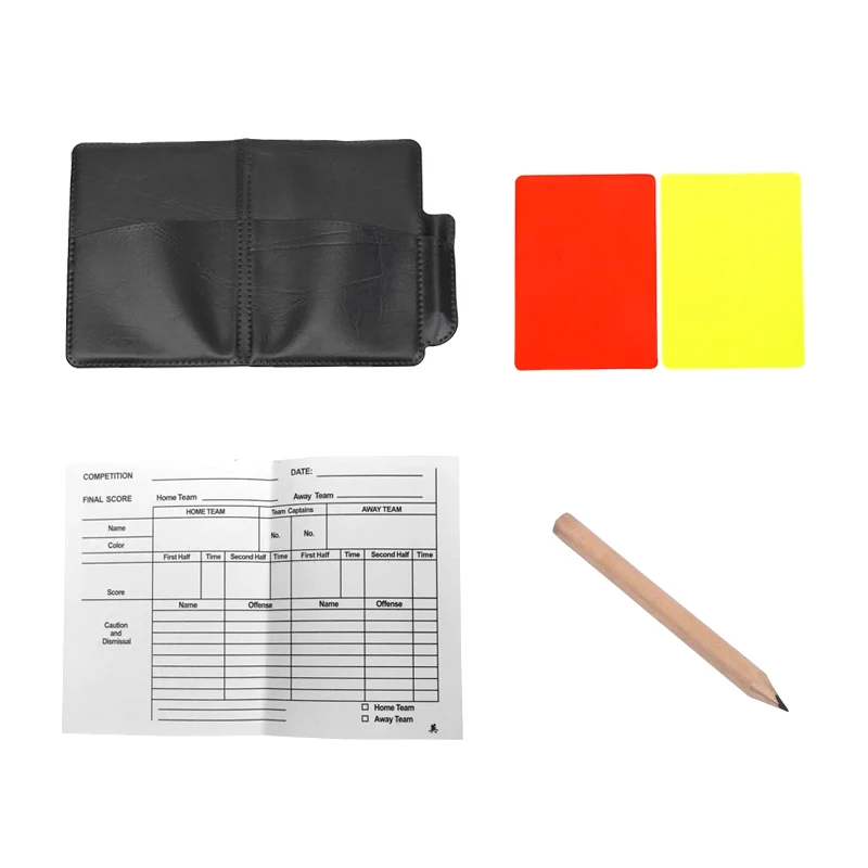 1PC Football Red And Yellow Card Set Referee Tool With Leather Wallet And Pencil Recording Paper Warning And Cards