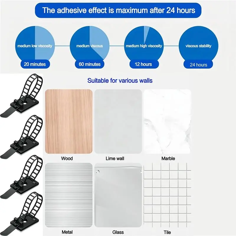 [A92P!】 Self Adhesive Mount Wire Clamps Line Tie Fixed Adjustable Cable Clips