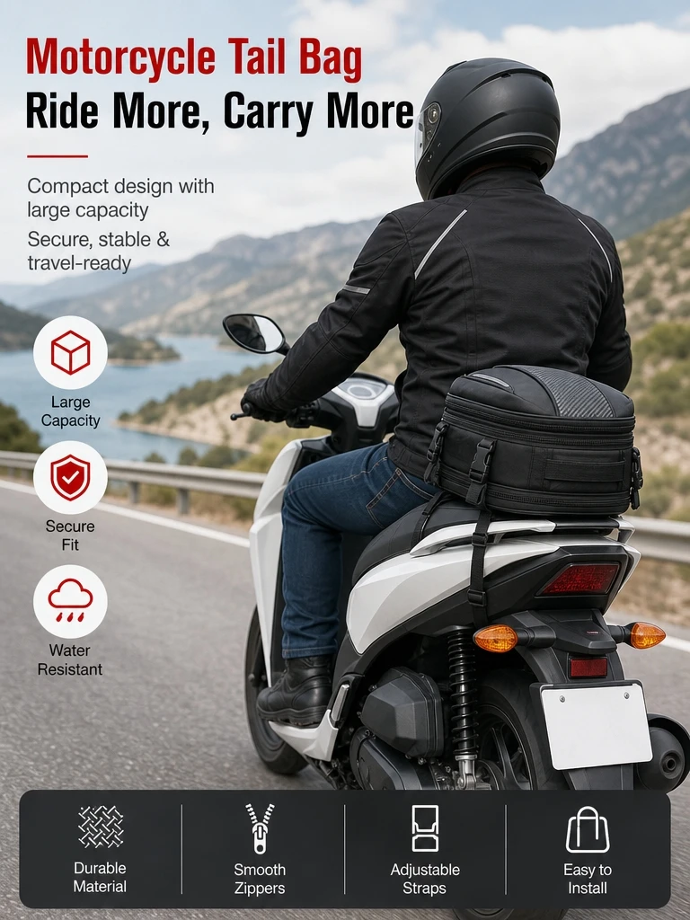 ユニバーサルオートバイテールバッグ防水オックスフォード生地バイク後部座席収納パック大容量ライディング荷物バッグ