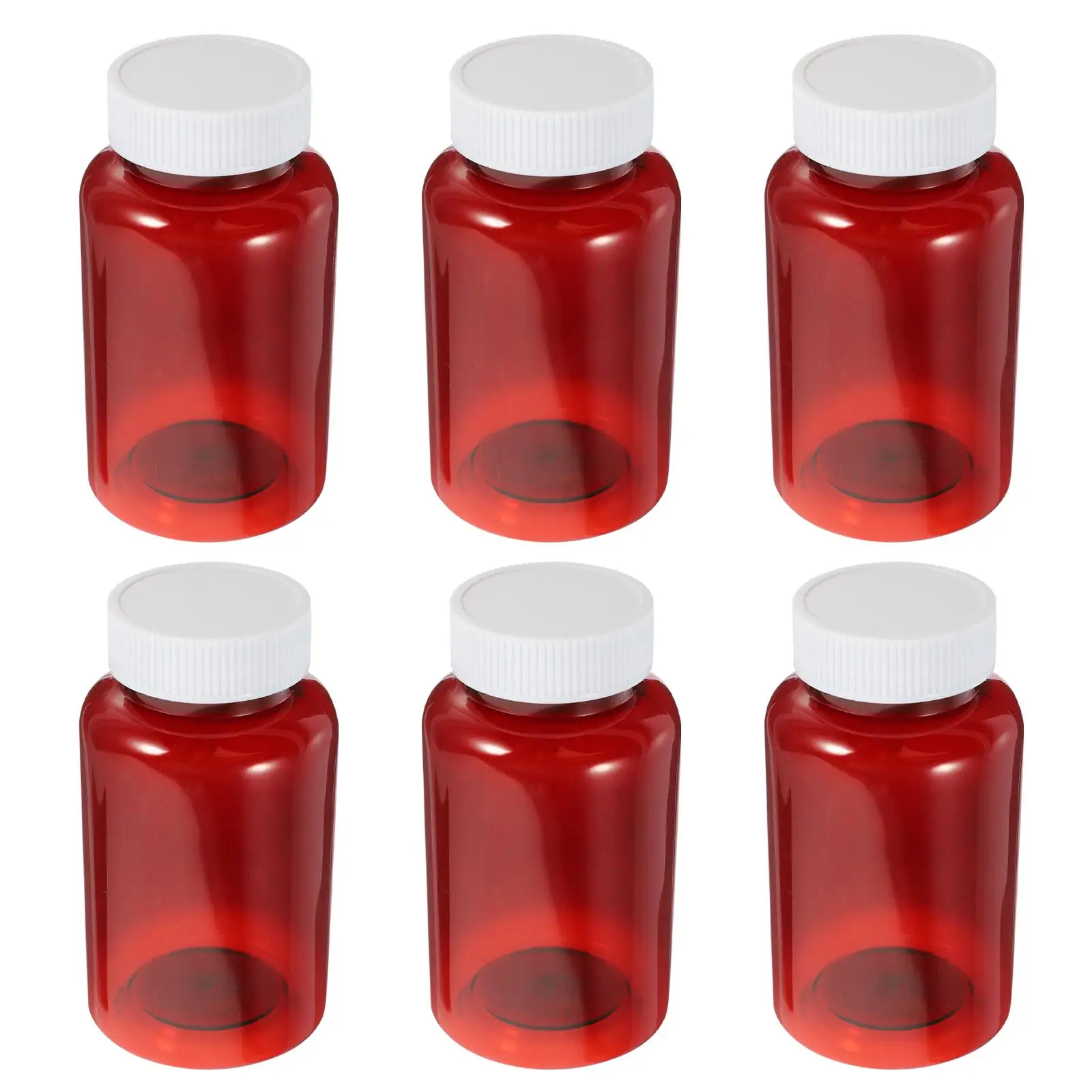 6 Pcs 200ml Amber Plastic Pill Bottles Empty Medicine Containers Caps Leak Proof Portable Travel Storage Jars Preservation