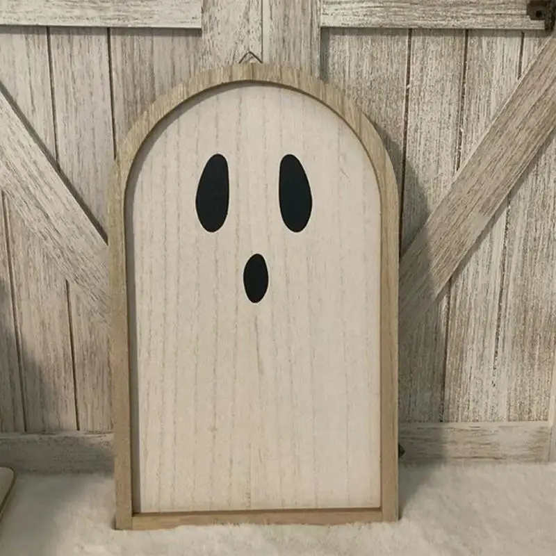 Boo Ghost Halloween Znak Drewniany znak ducha na drzwi wejściowe Boo Ghost Upiorny znak stołu na zewnątrz podwórka