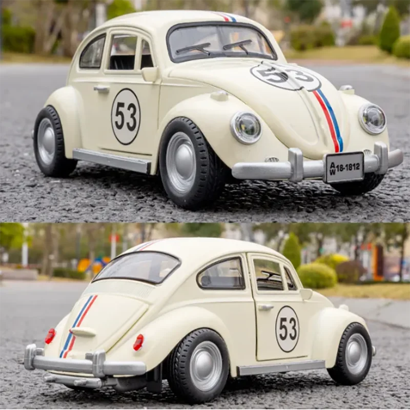 

1:18 Mini Alloy Classic Car Model Diecast 1955 Beetle Toy Metal Car Sound And Light Pull Back Simulation Collection Gifts Toys