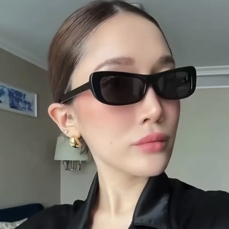 

Trendy 2025 Cat Eye Black Sunglasses Women Brand Narrow Frame Rectangle Shades Small Eyewear Men Sun Glasses Female Male UV400
