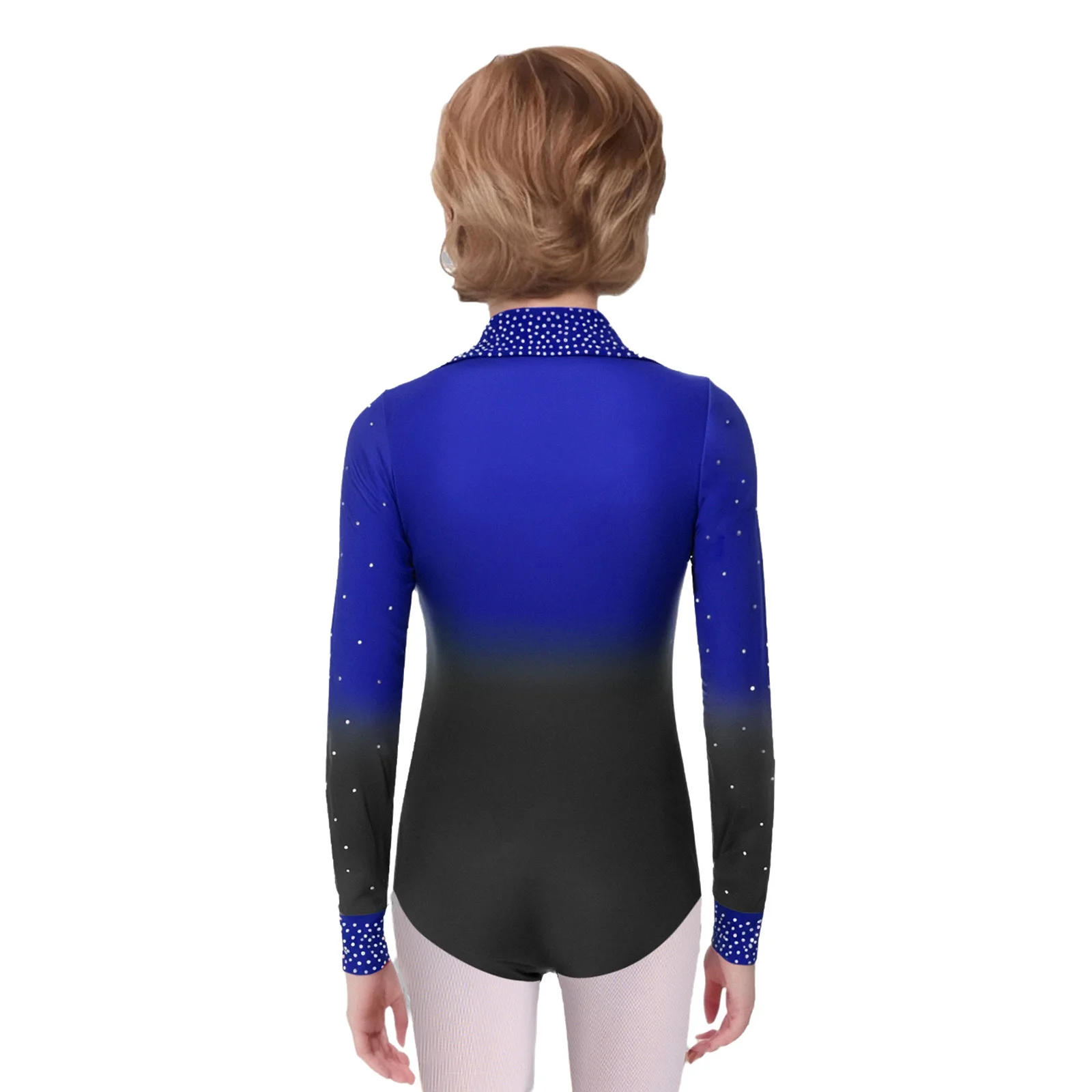 Bambini Ragazzi Jazz Vestito da ballo latino Strass lucidi Colore sfumato Colletto rovesciato Body a maniche lunghe con pantaloni Costume da discoteca