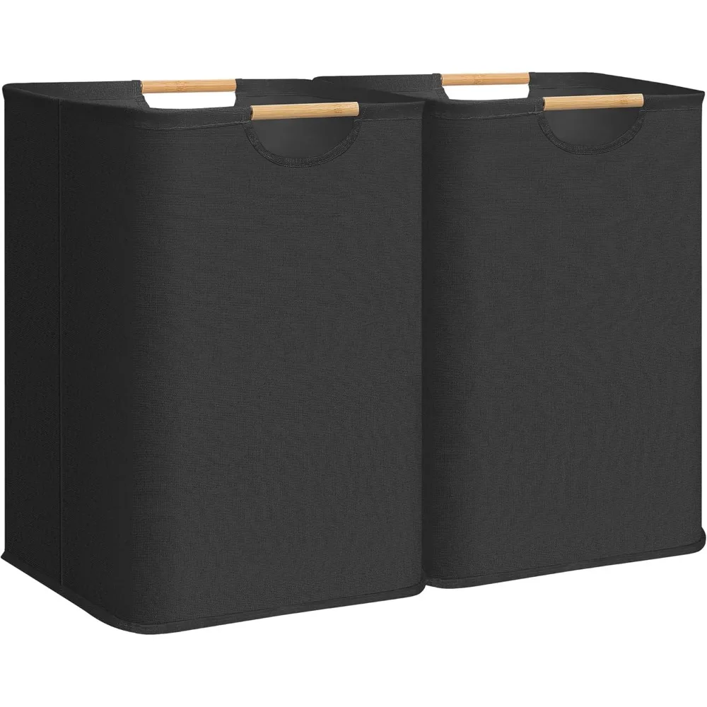 

2-Pack 100L Collapsible Laundry Hamper w/Bamboo Handles Waterproof Freestanding Basket for Room Dorm Towels Black