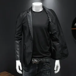 Casual Blazer Business Jackets Brand New Male Dress Suit Coat High Quality Men's Casual Leather Pu Blazers Men Leather Jakcets