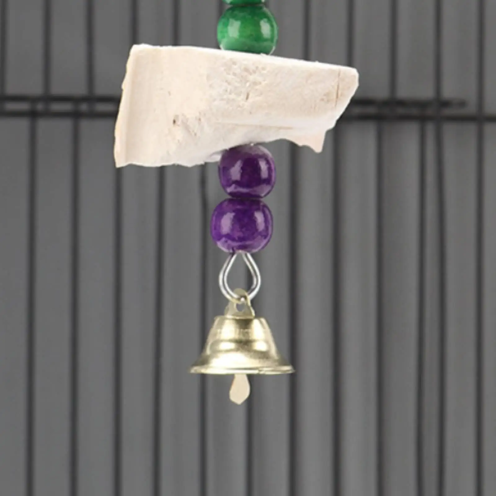 Bird Calcium Supplement Cuttlebone Hanging Toy for Parrots Wood Metal Bell Beads Chewing Exercise Enrichment Cage Decor