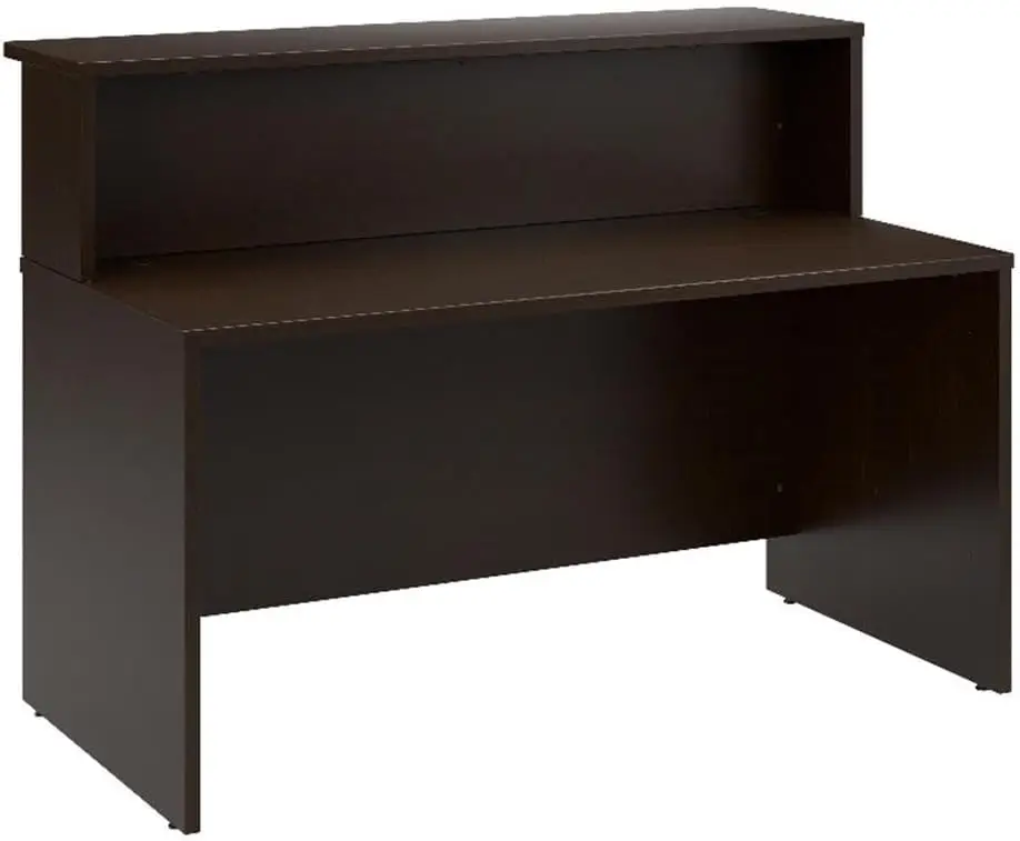 Arrive 60W X 30D Reception Desk With Shelf In Mocha Cherry, Modern Receptionist Station For Office Waiting Room