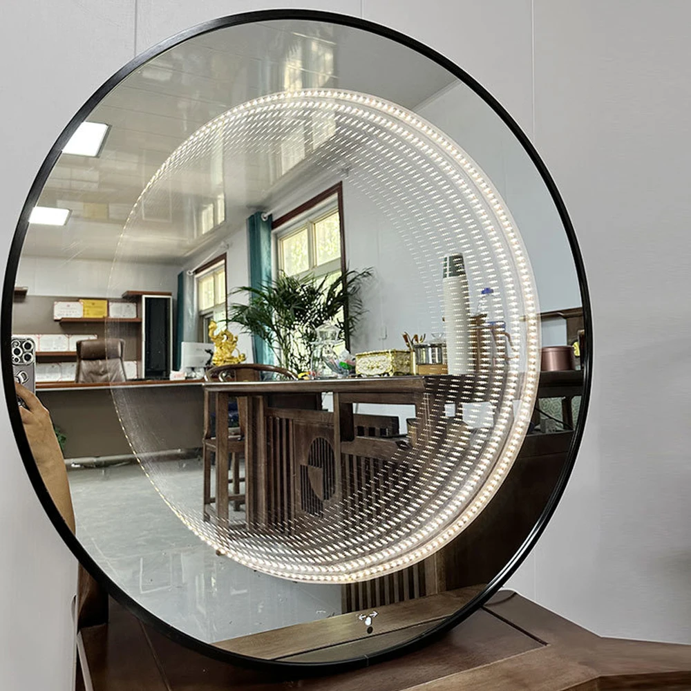 Hot Sales Rectangle Modern Round Bathroom Wall Mounted Anti-fog Smart Led Light Mirror With Time Display Touch Sensor
