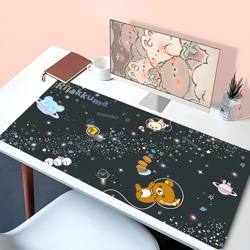 XXL karikatür pembe Mouse Pad Korilakkuma Rilakkuma Anime Kawaii klavye halı dizüstü sevimli oyun yumuşak Mousepad bilgisayar HD sümen