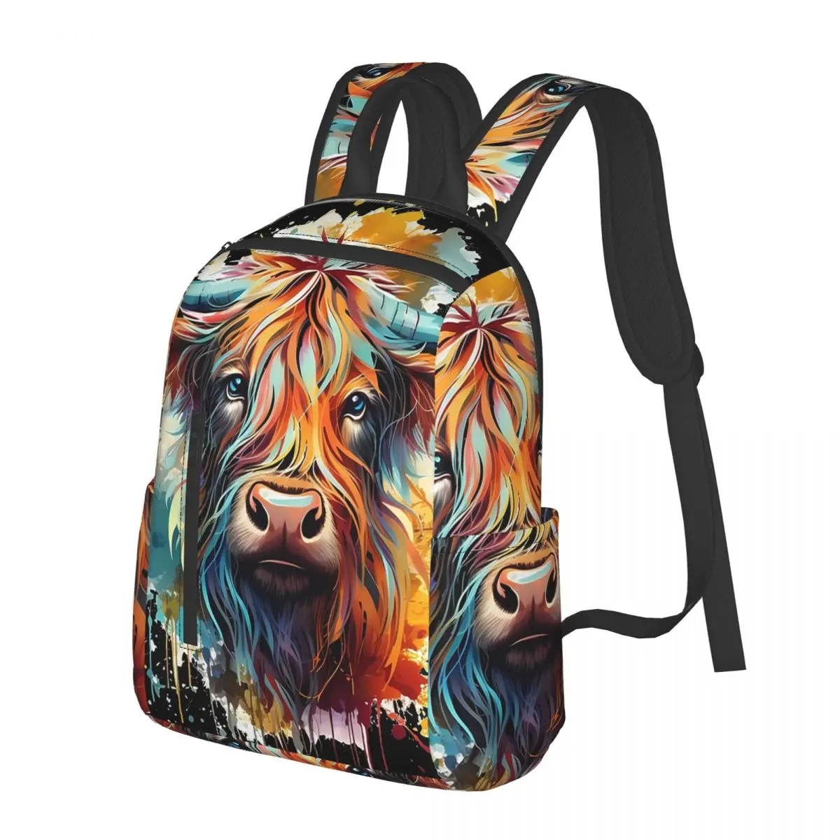 

Abstract Colourful Highland Cow Graffiti Student Backpack School Bag Hiking Travel Daypack for Boys Girls Bookbag Shoulder Bags