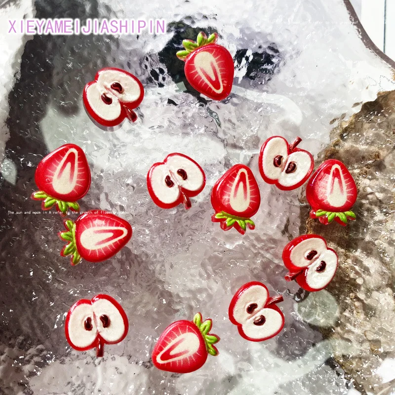 50PCS Unique and Cute Strawberry Apple Resin Accessories New Fruit Cartoon DIY Colorful Series Pretty Nail Art Decal