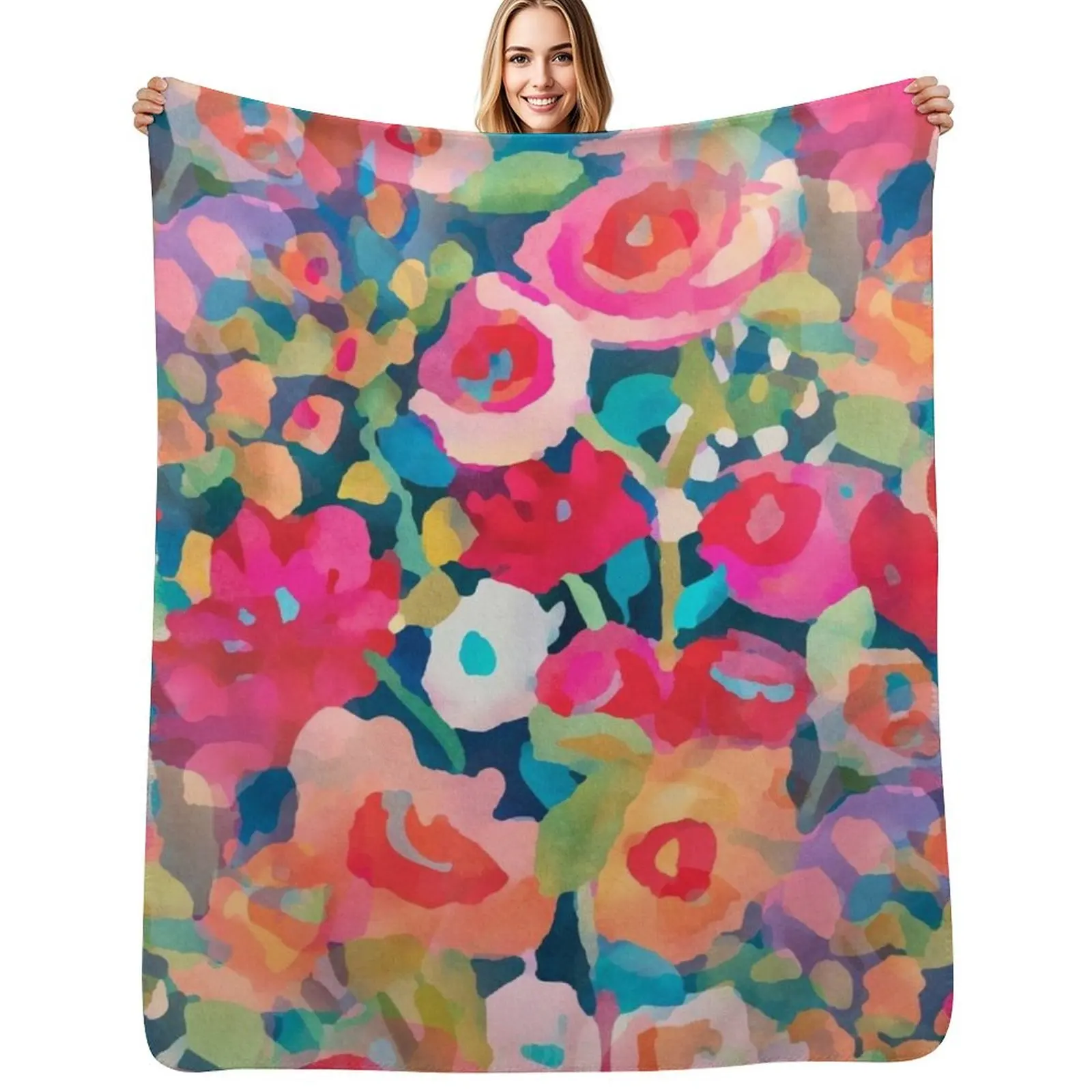 Juicy Floral Print Throw Blanket Anti Shedding Soft Fuzzy Blanket for Home
