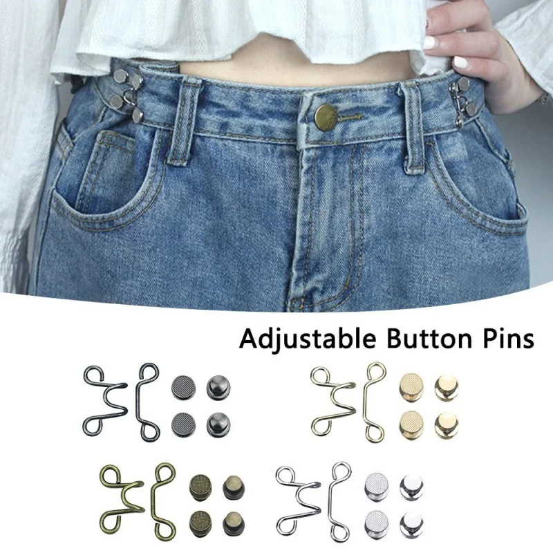 8 PCS 2 Colors Pant Waist Tightener Adjustable Jean Button Pins Button Clip For Pants No Sewing Required Easy To Install