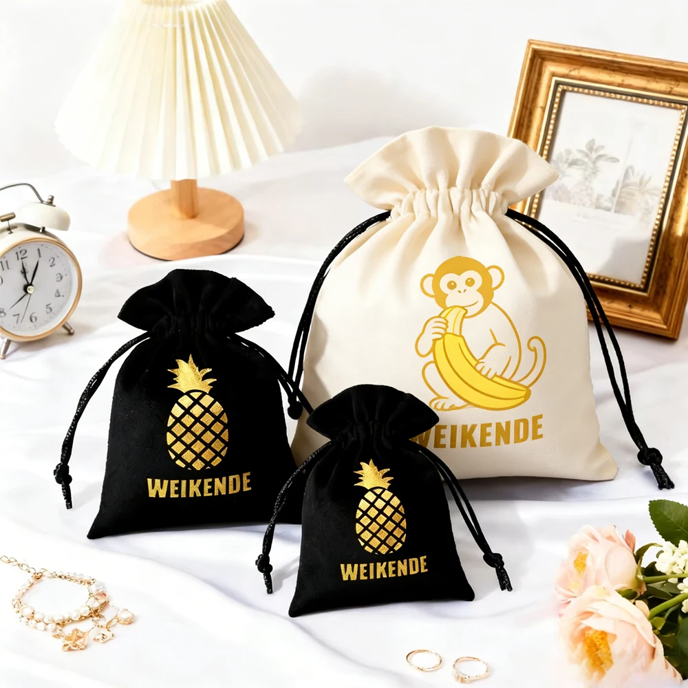 

100Pcs Custom Logo Flannel Velvet Jewelry Pouch Drawstring Pocket for Necklace Bracelet Earrings Elegant Jewelry Gift Dust Bag