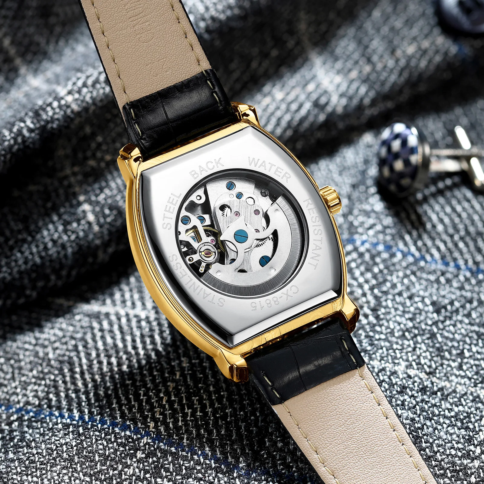 Automatic Mechanical Skeleton Man Watch Fashion Luxury CHENXI Watches For Men Business Leather Waterproof Tonneau Wristwatch