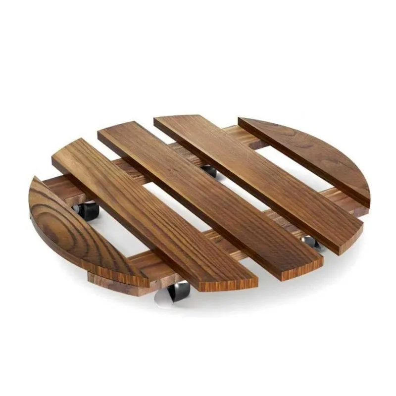 [ABFI!】 Wooden Round Caster Flower Pot Base With Wheels, Carbonized Wood Movable Flower Pot Base 25X25cm
