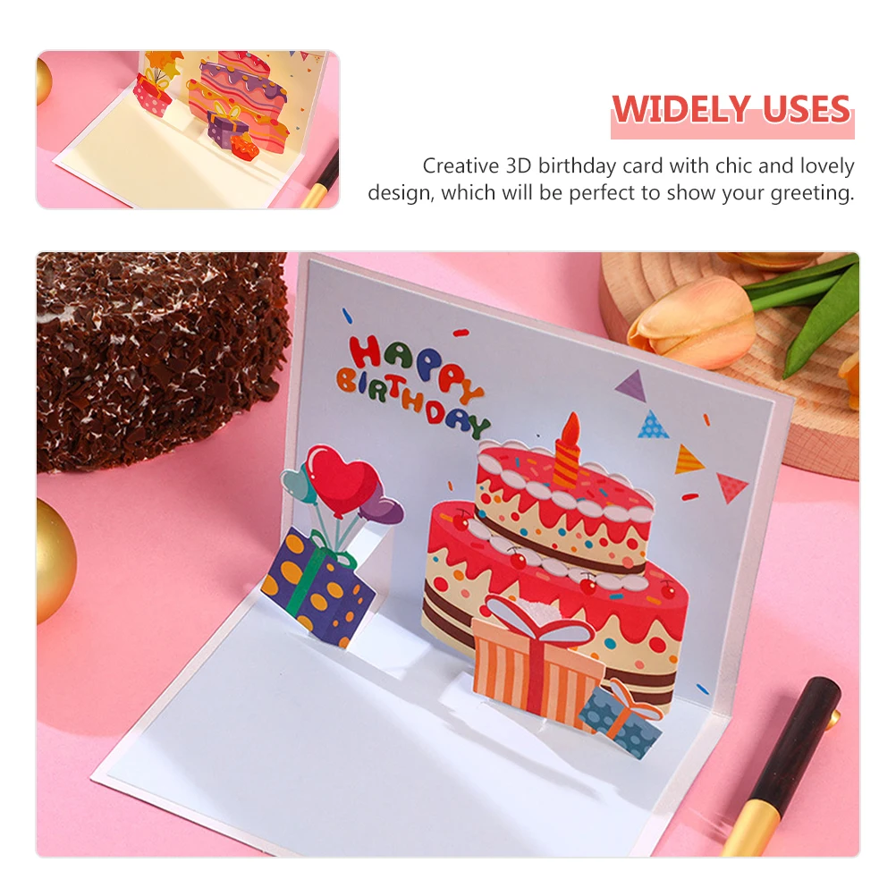

2pcs 3D Greeting Creative Happy Blessing Paper Gift For s Women Birthday Supplies Funny Greeting Card 3D Birthday Card