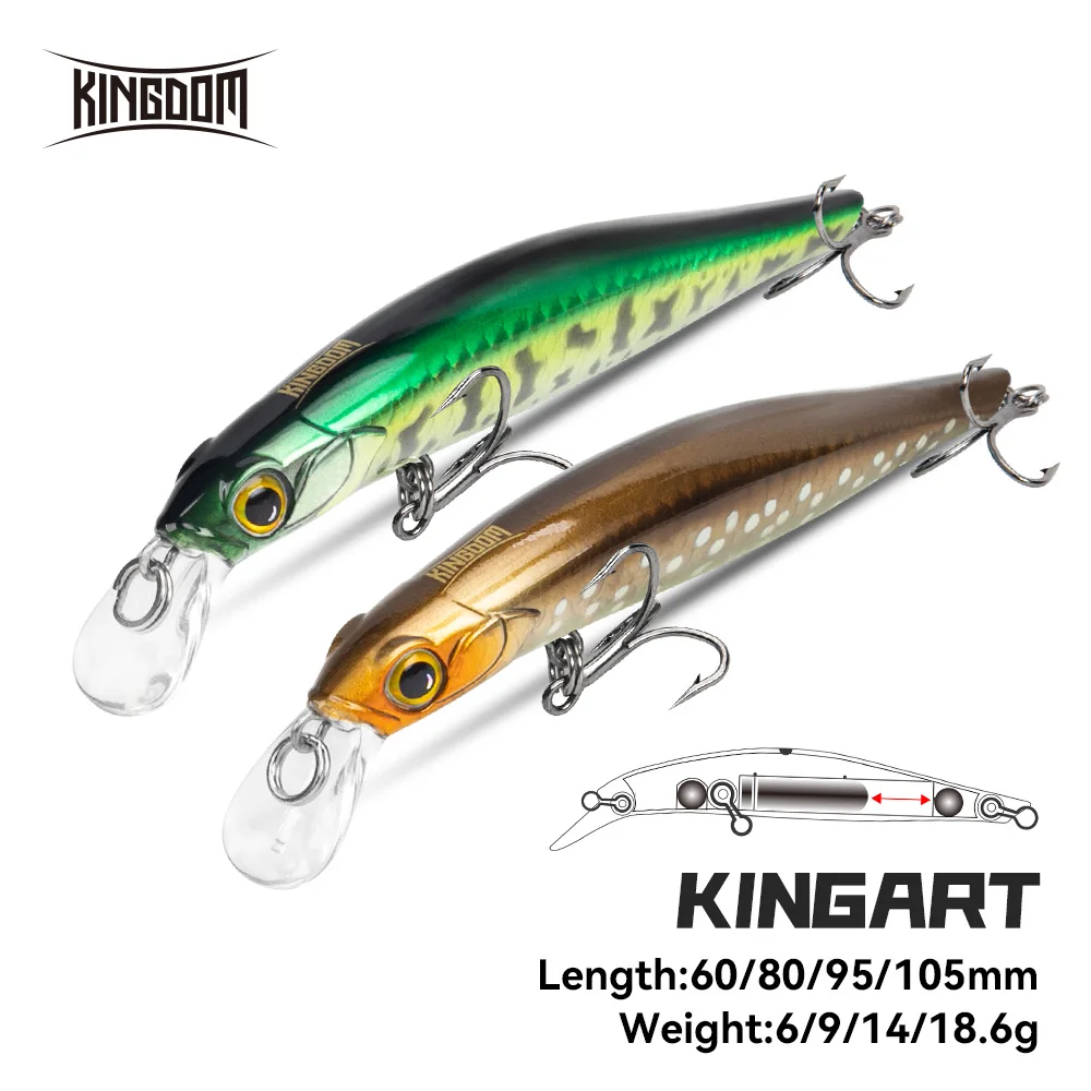 Kingdom-cebo de pececillo que se hunde, 60, 80, 95, 105mm, Jerkbait que se hunde, Swimbait, imán, transferencia, señuelo de pesca duro de fundición larga