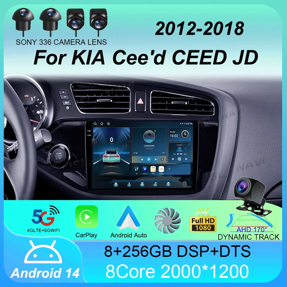 

Автомобильный радиоприемник Android 14 Carplay для KIA Cee'd CEED JD 2012 2013-2018 навигация мультимедийный плеер стерео 5GWiFi + 4G SIM BT видео