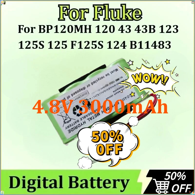 

For Fluke 43 43B for Fluke BP120MH B11483 Scopemeter 120 Battery Power Quality Analyzers 123 125S 125 F125S 124 4.8V 3000mAh