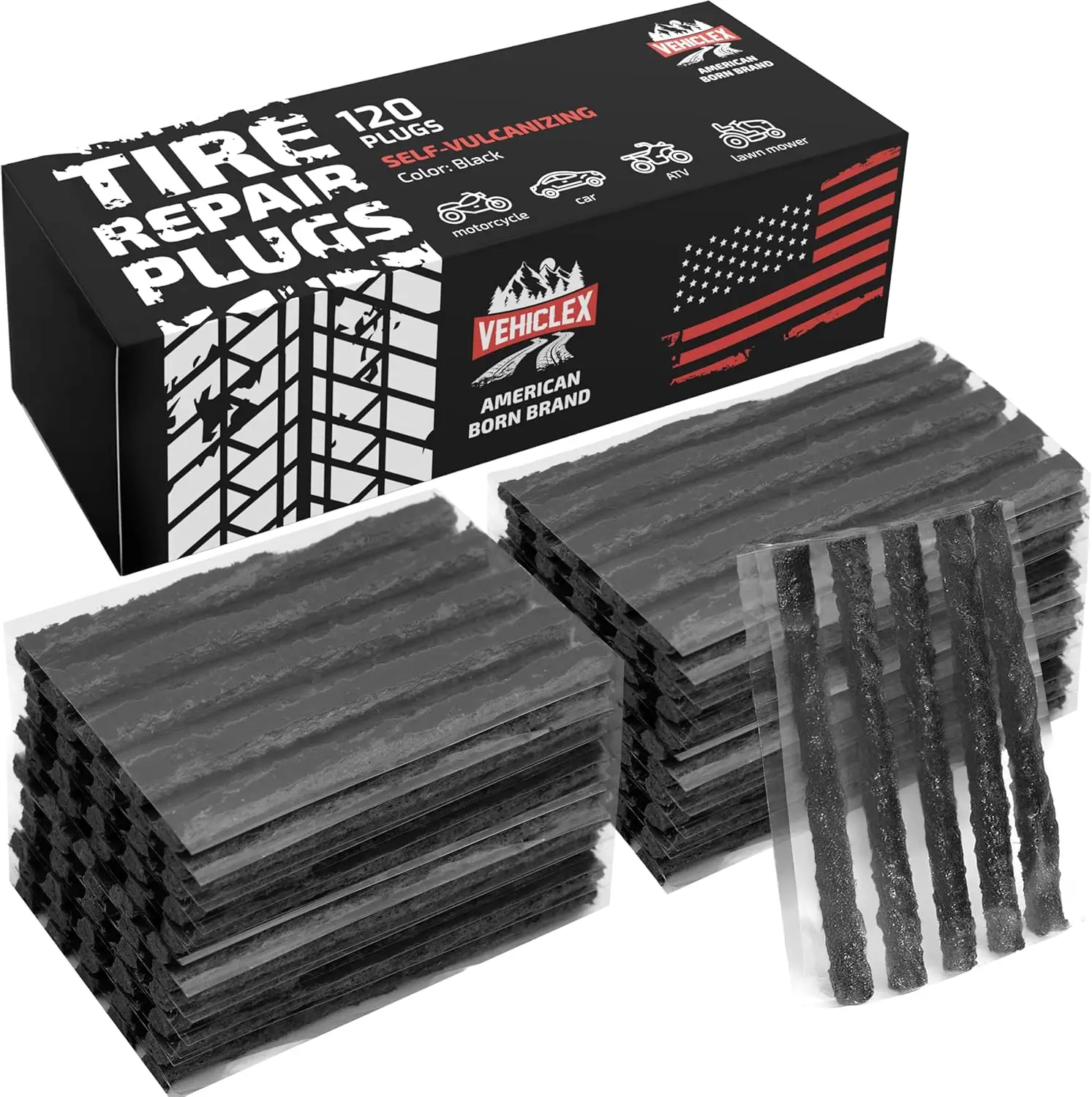

120pcs Heavy Duty Tire Repair Plugs & Patch Kit for Emergency Flat Fixes, Black