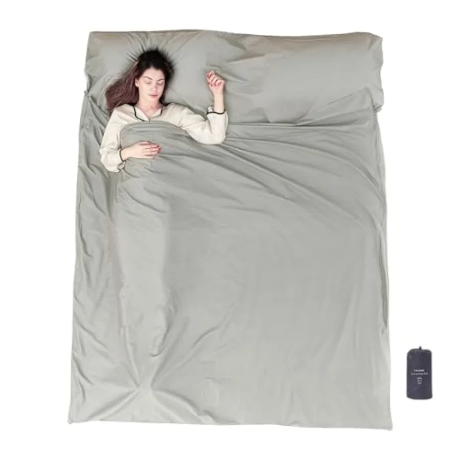 

100% Cotton Sleeping Bag Liner with Full Length Zipper on 3 Sides; Single/Double Adult Sleep Sack for Travel and Camping, Multi