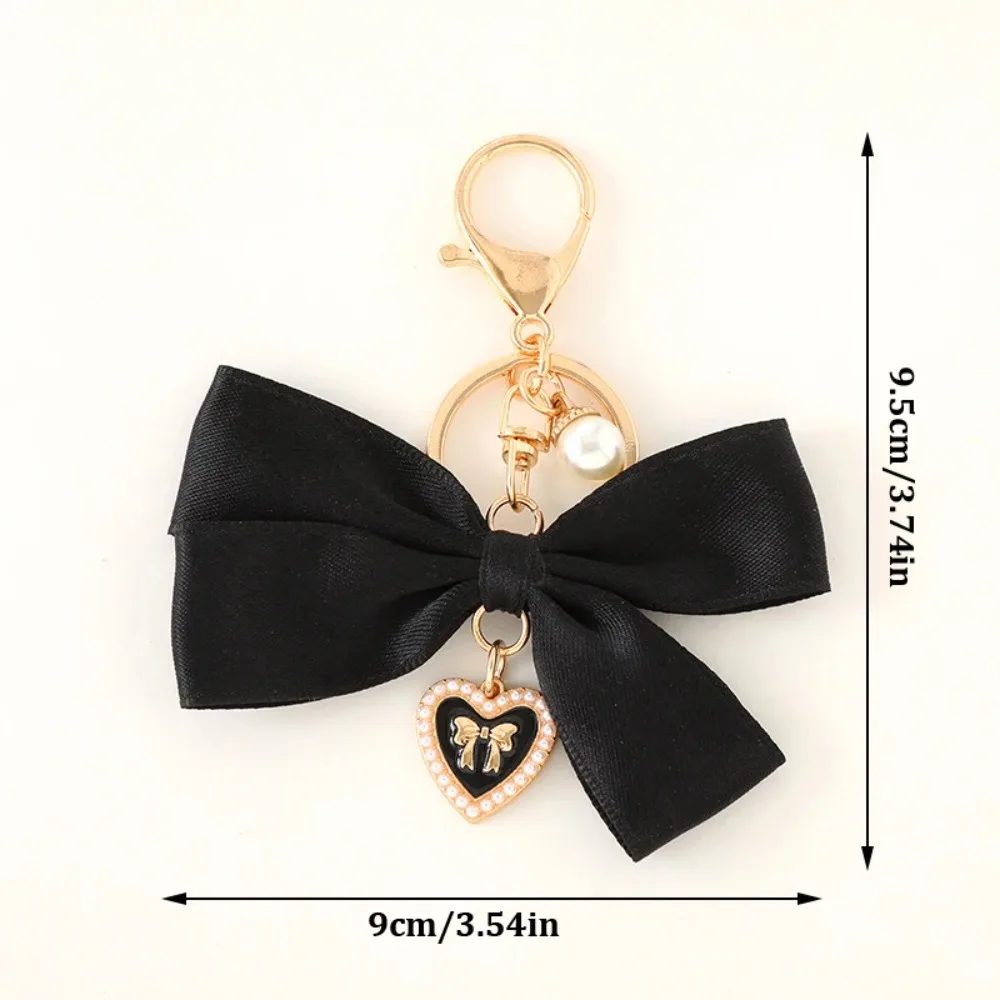 Durable Fabric Ribbon Bow Heart Pendant Keychain Heart DIY Anti-Lost Keyring Butterfly Knot Hanging Chain