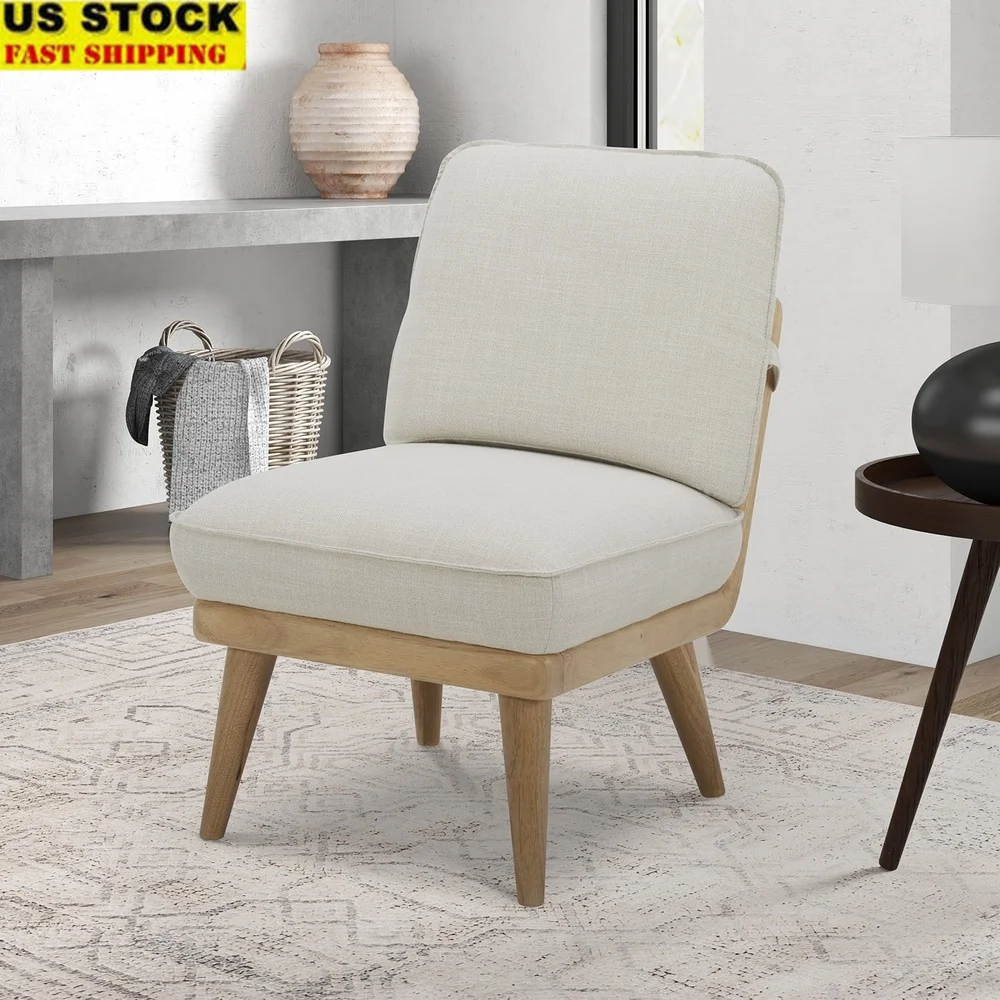 

Armless Slipper Accent Chair with Pillow Back Cushion Solid Wood Frame Reinforced Joints Easy Assembly Farmhouse Style