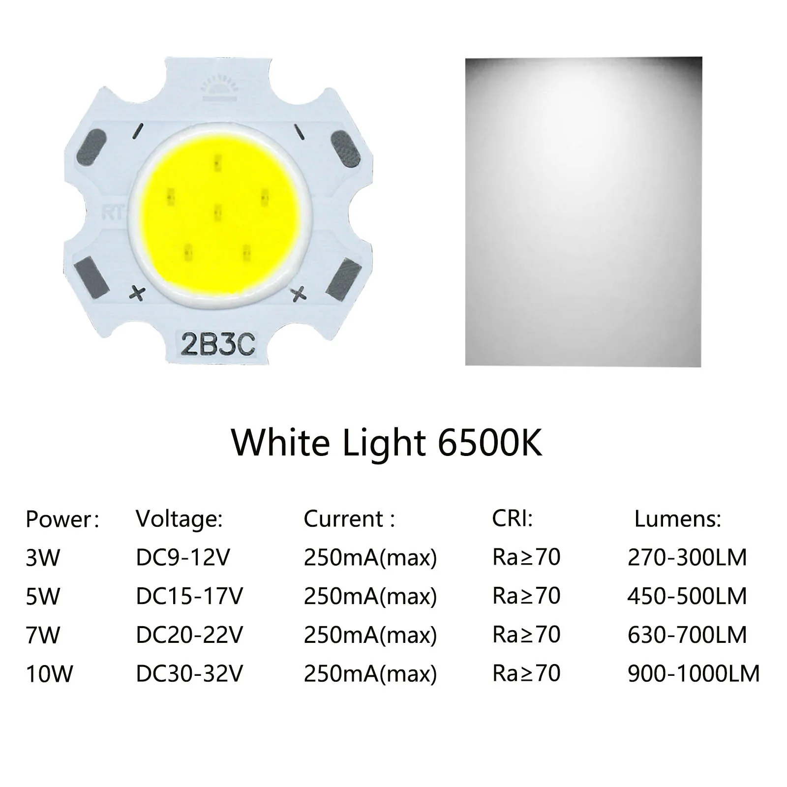 Imagem -05 - Grânulos de Luz Led Cob de Alto Brilho 3w 5w 7w 10w 250ma Ra70 20 mm Holofotes Downlights 10 Pcs