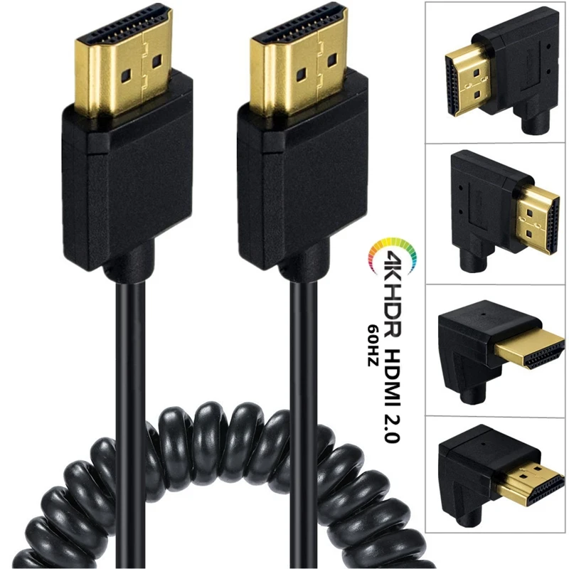 New 4K*2K@60HZ OD 3.2mm HDMI-compatible Spiral Cable HDMI-compatible 2.0 to 90 DegreeStretch Spring Flexible Thin HD Cable